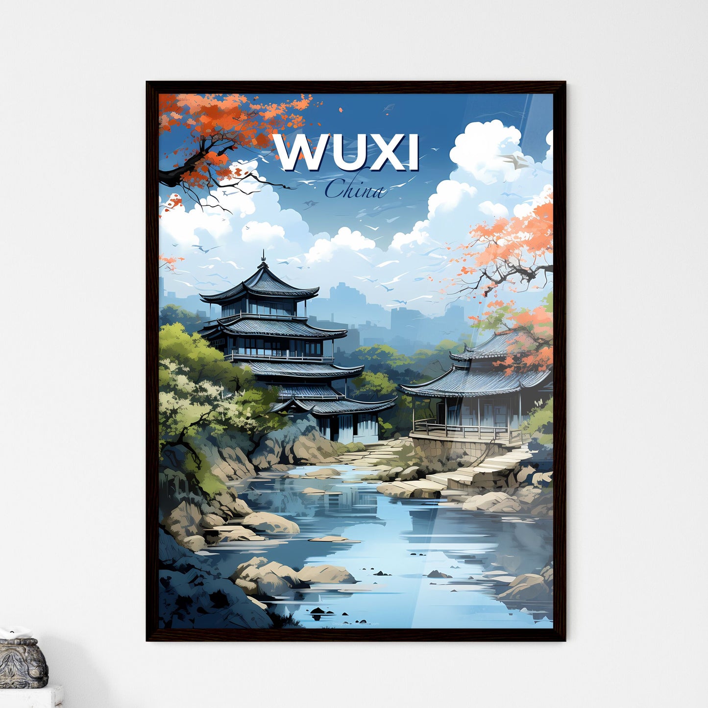 Vibrant Cityscape Painting: Artistic Impression of Wuxi China Skyline by the River Default Title