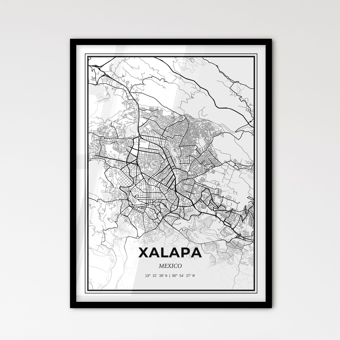 Xalapa Mexico - Scandinavian Style City Map for Modern Home Decor