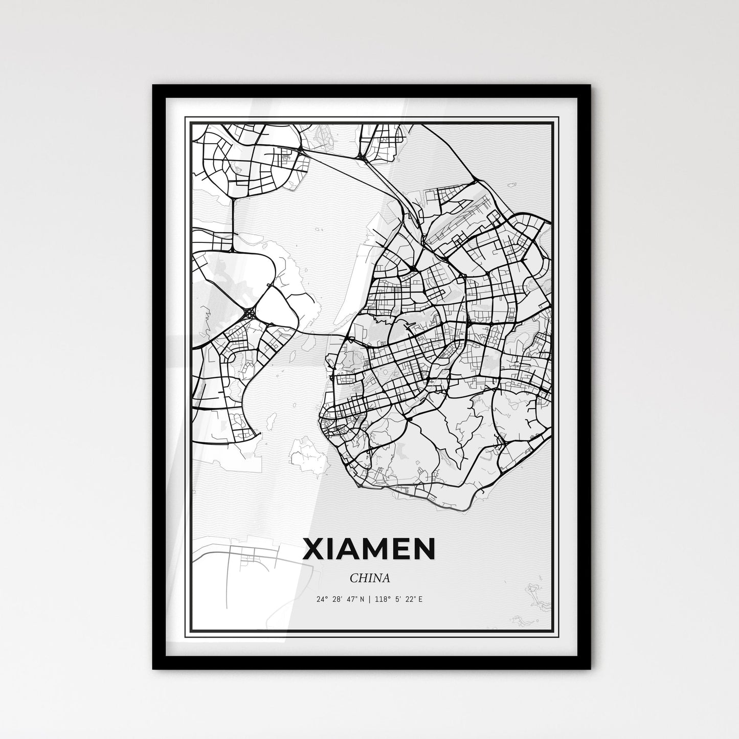 Xiamen China - Scandinavian Style City Map for Modern Home Decor