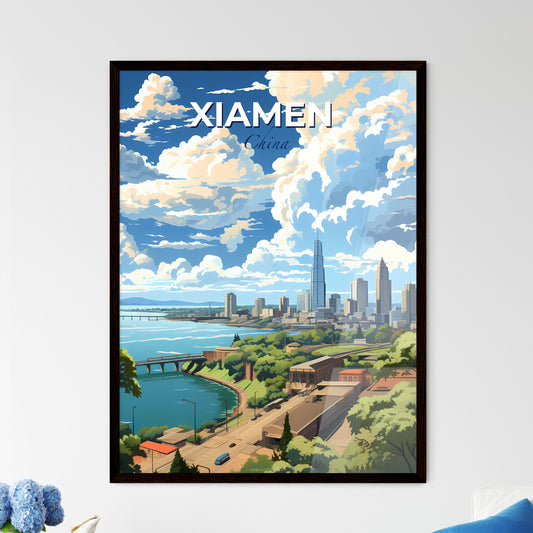 Vibrant Painting of Xiamen China Skyline, Depicting the City's Coastal Charm and Urban Landscape Default Title