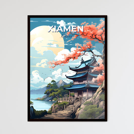 Vibrant Art Print of Xiamen China Skyline: Architectural Painting with Trees and Water Default Title