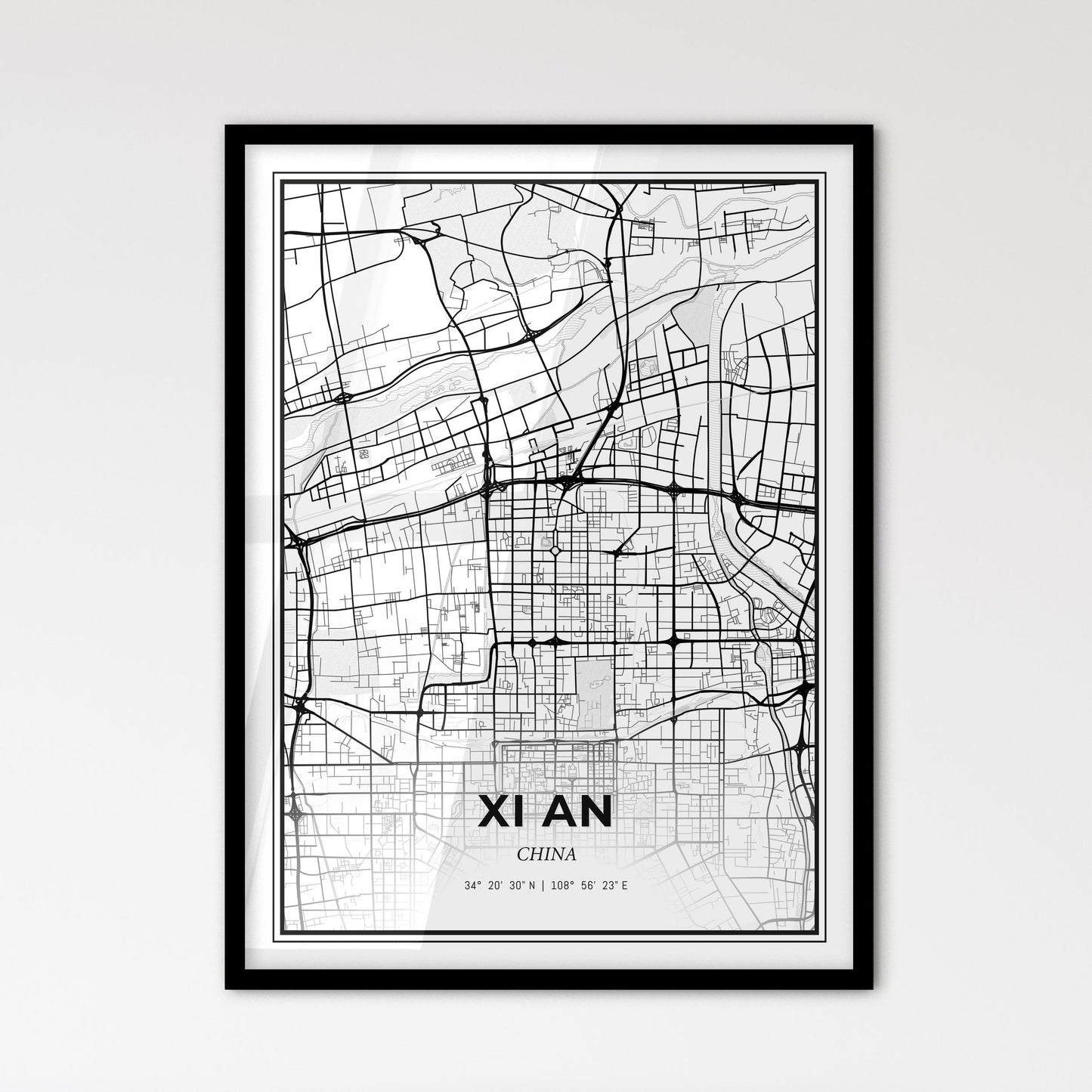 Xi an China - Scandinavian Style City Map for Modern Home Decor