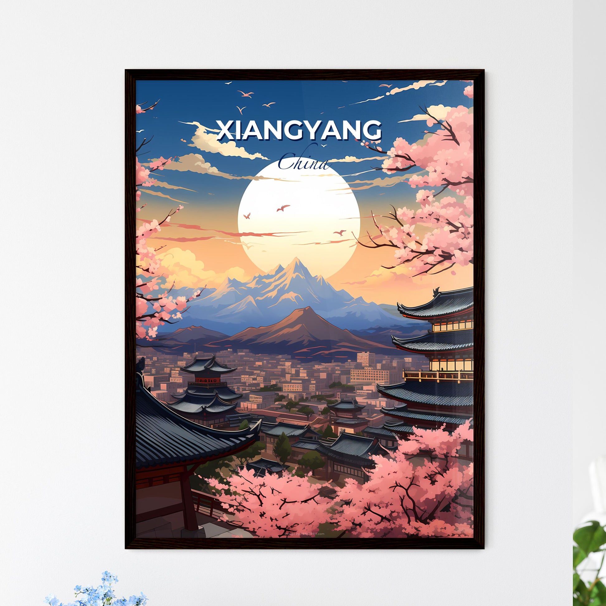 Xiangyang China Urban Skyline Painting Art Landscape Moon Mountains Default Title