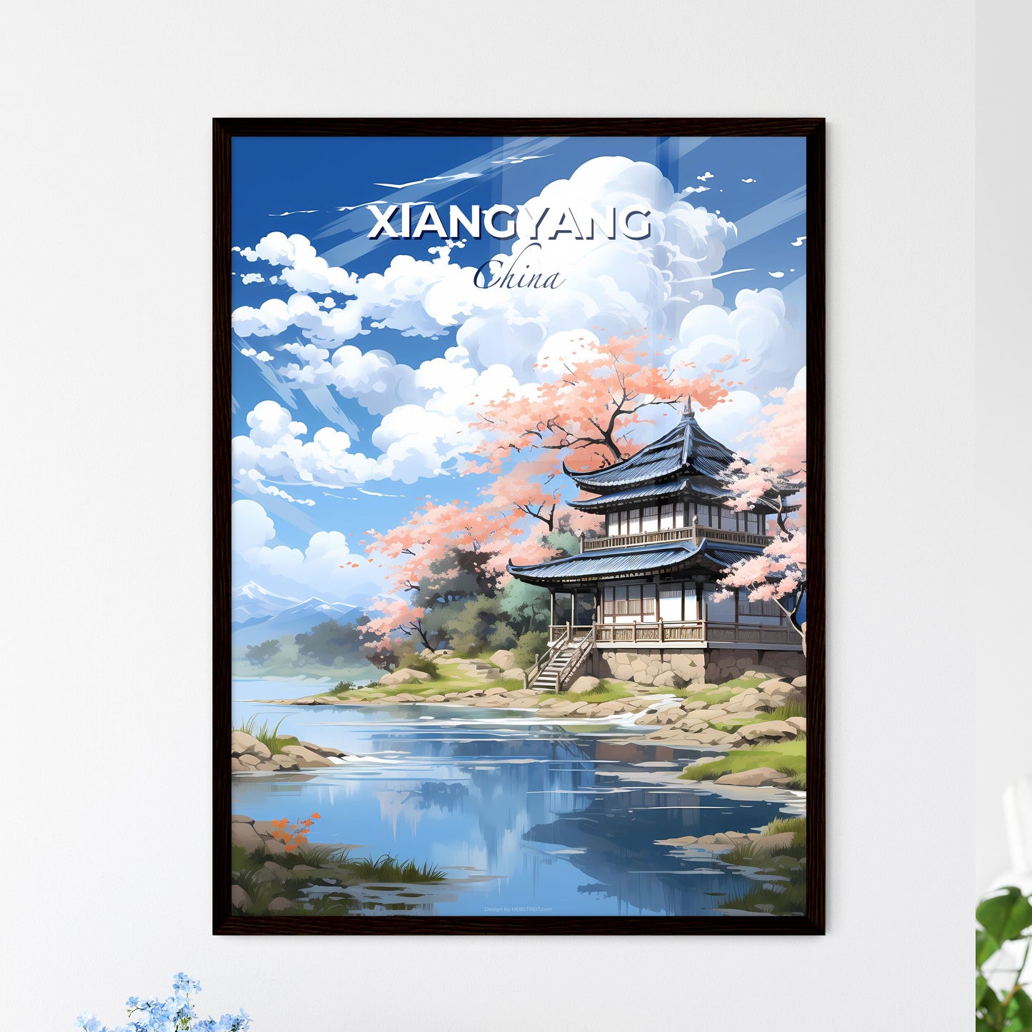 Painting of Xiangyang China Skyline with Vibrant Artistic Building Lake View Default Title