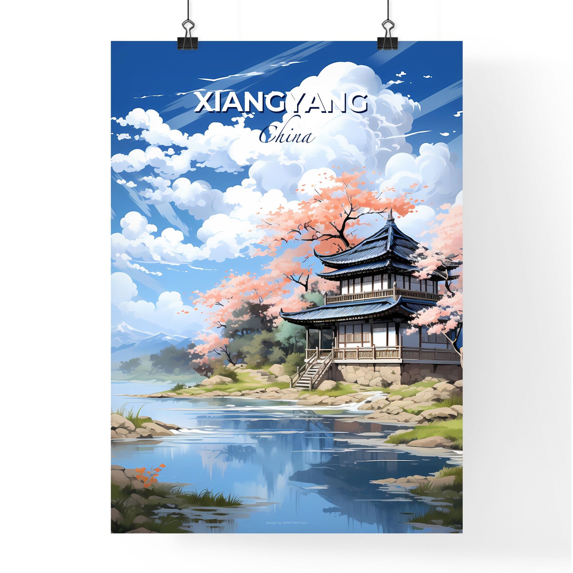 Painting of Xiangyang China Skyline with Vibrant Artistic Building Lake View Default Title