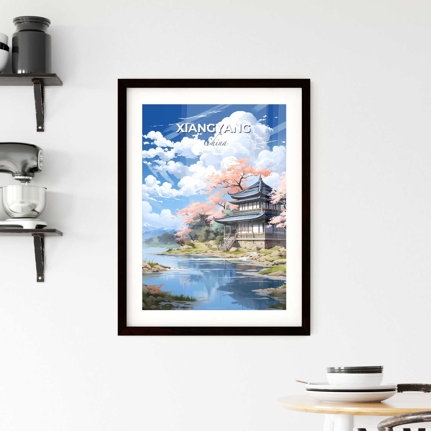 Painting of Xiangyang China Skyline with Vibrant Artistic Building Lake View Default Title