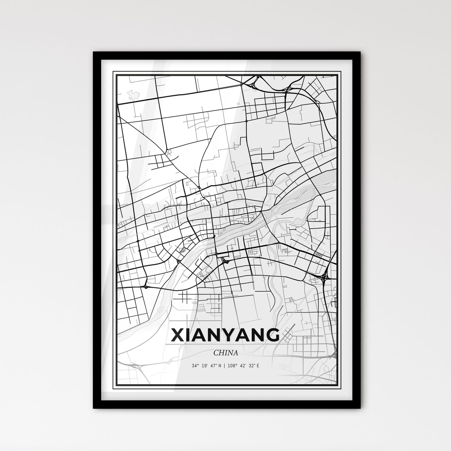 Xianyang China - Scandinavian Style City Map for Modern Home Decor