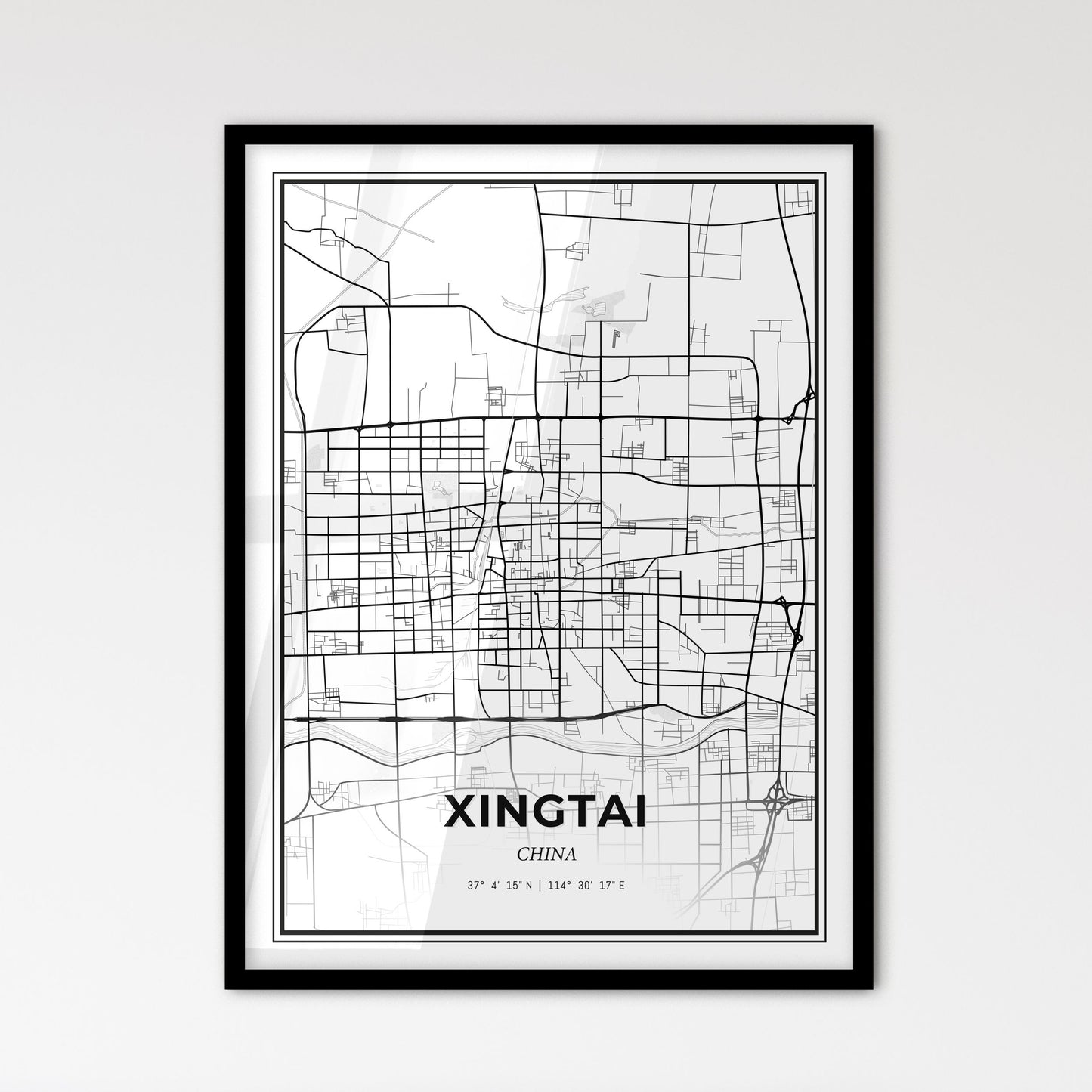 Xingtai China - Scandinavian Style City Map for Modern Home Decor