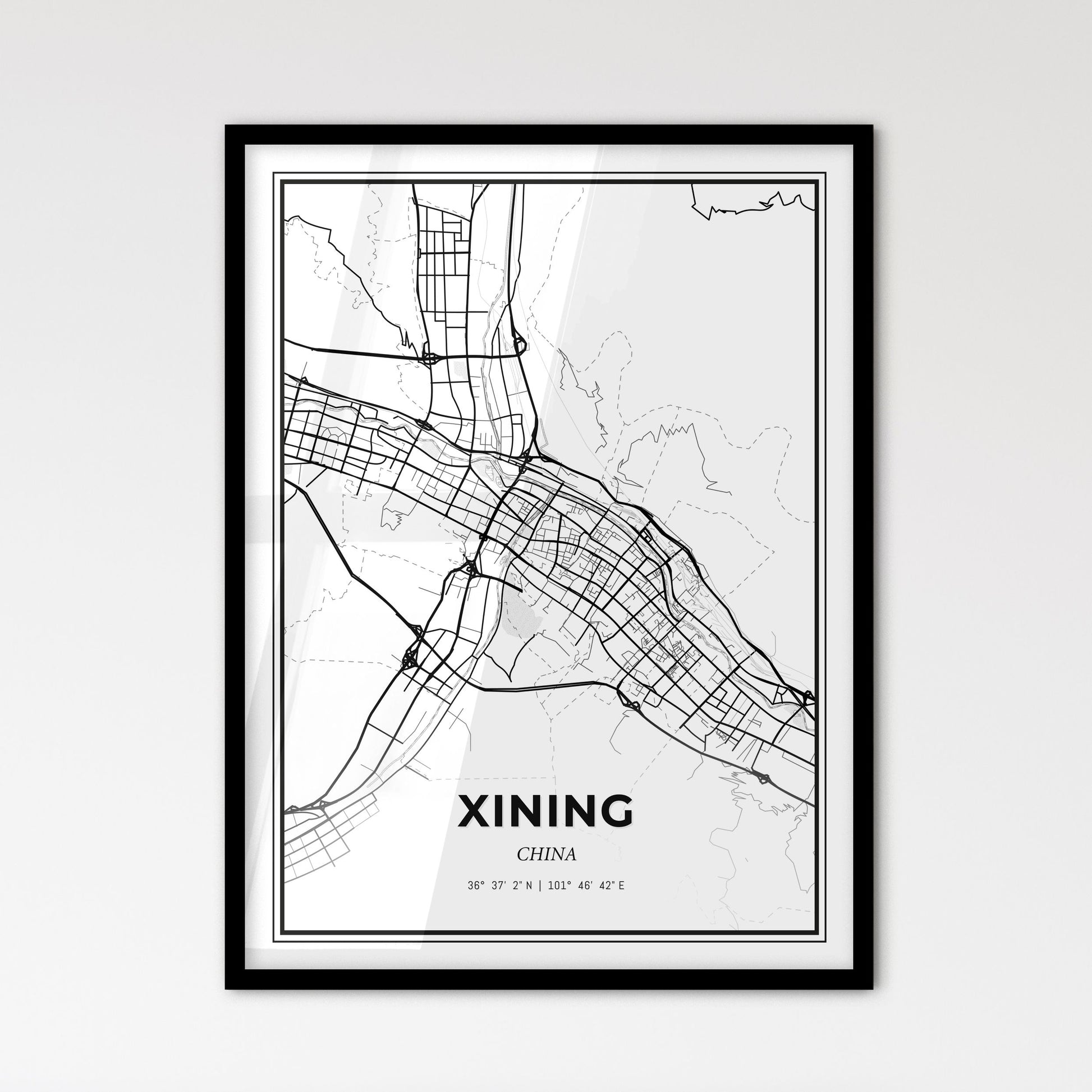 Xining China - Scandinavian Style City Map for Modern Home Decor