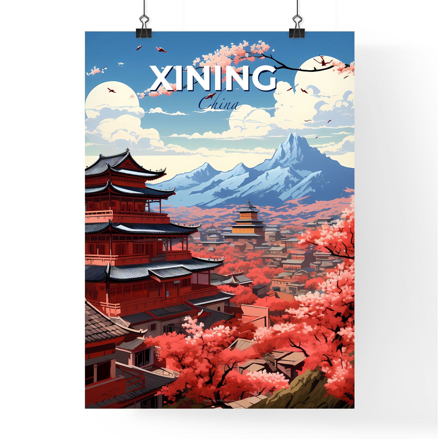 Vibrant Art of Xining Pagoda against Mountain Landscape Depiction Default Title