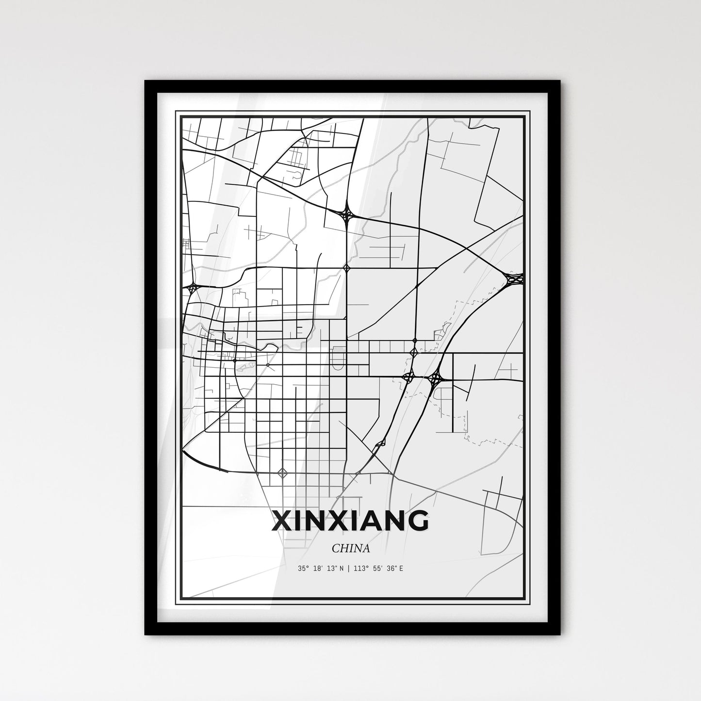 Xinxiang China - Scandinavian Style City Map for Modern Home Decor