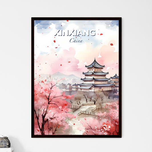 Artistic Painting of Xinxiang China Skyline with Pink Blossoming Tree Default Title