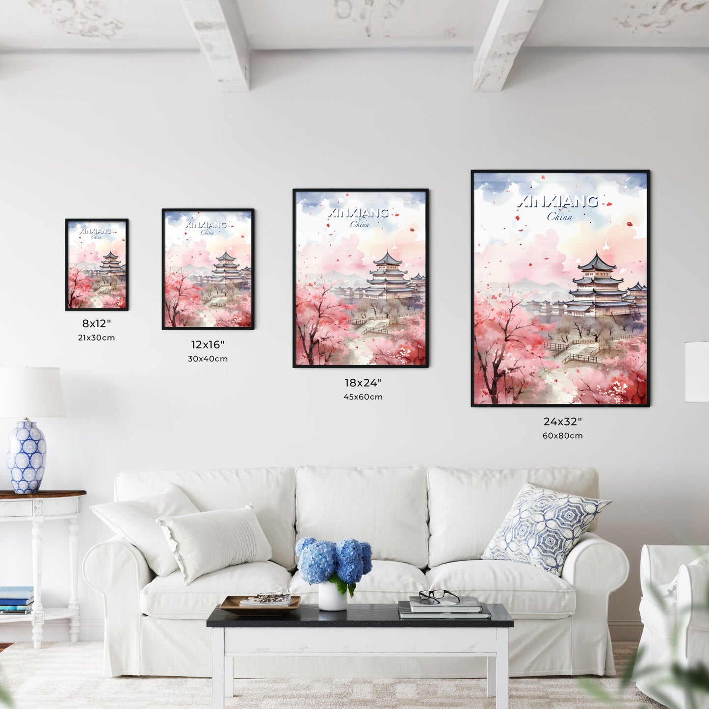 Artistic Painting of Xinxiang China Skyline with Pink Blossoming Tree Default Title