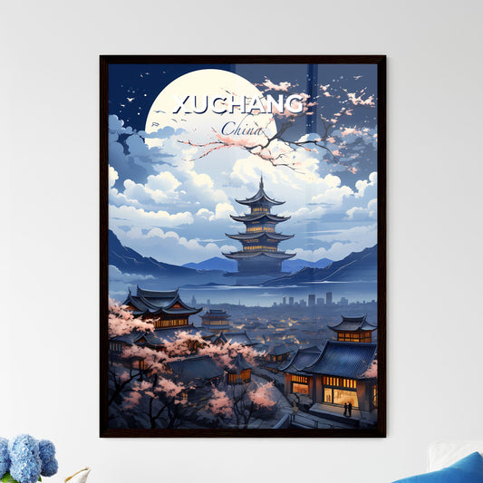 Xuchang Cityscape Painting: Pagoda and Cherry Blossoms in Vibrant Hues Default Title