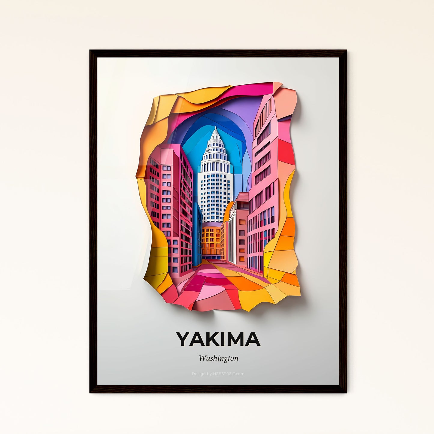 Vivid Yakima, Washington - a paper cut of a city with a building