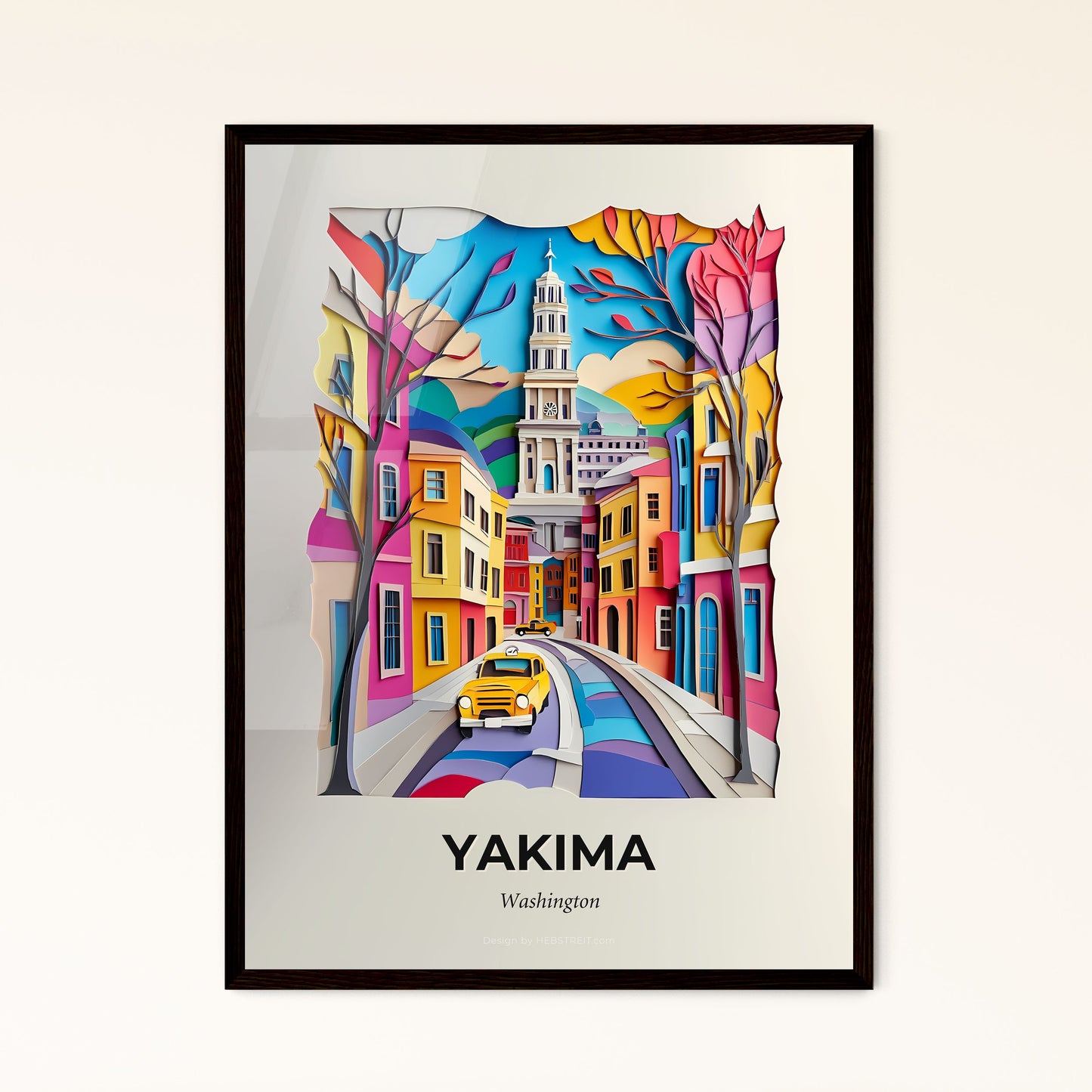 Vivid Yakima, Washington - a yellow taxi driving down a street