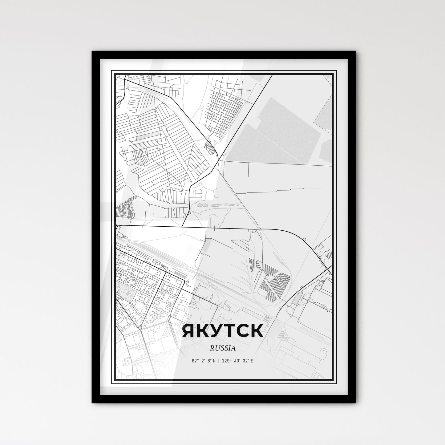 Yakutsk Russia - Scandinavian Style City Map for Modern Home Decor