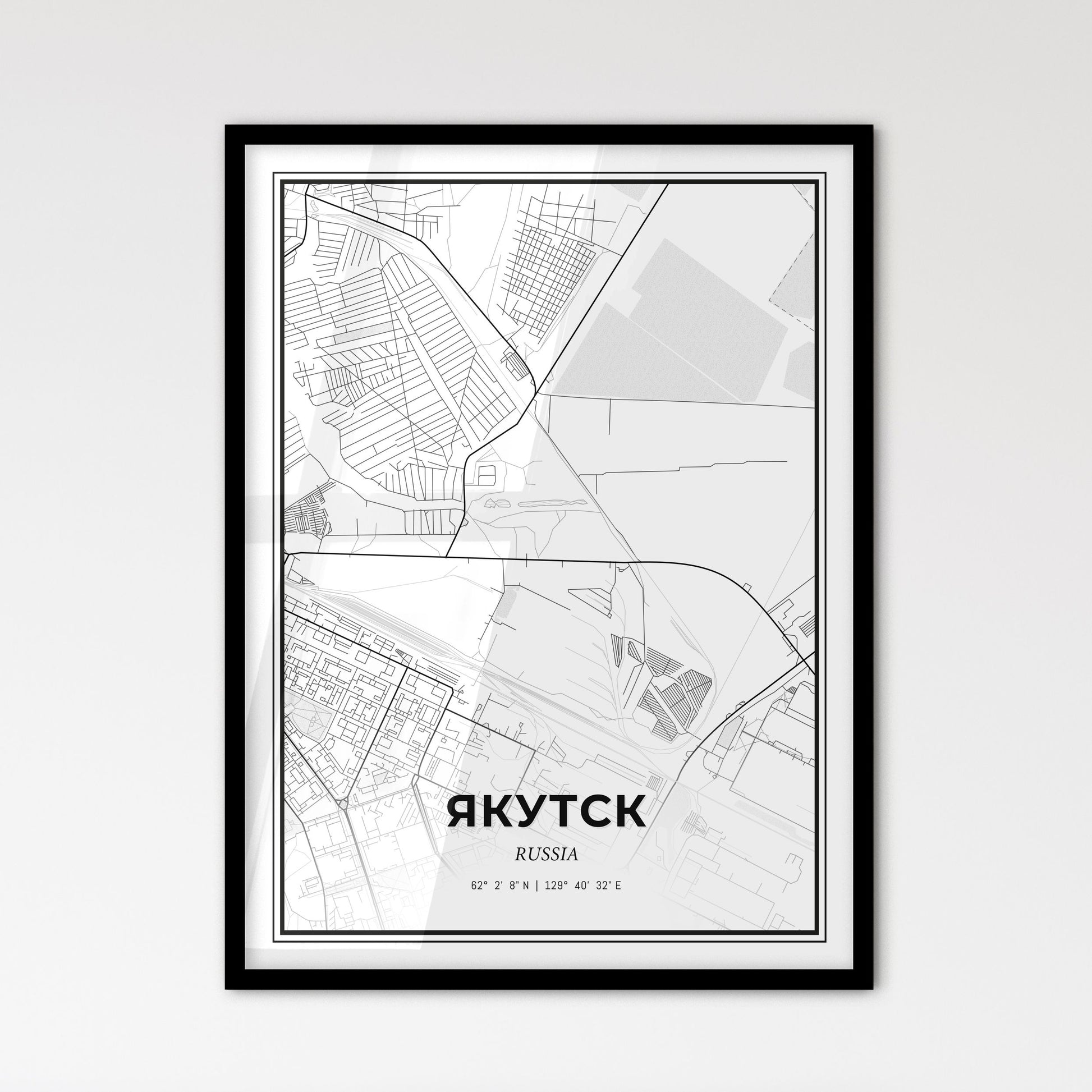 Yakutsk Russia - Scandinavian Style City Map for Modern Home Decor