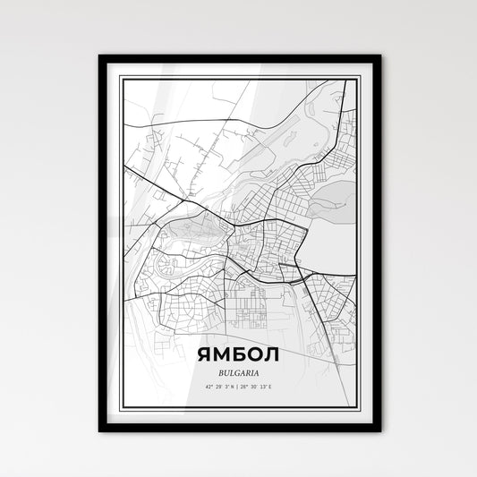 Yambol Bulgaria - Scandinavian Style City Map for Modern Home Decor