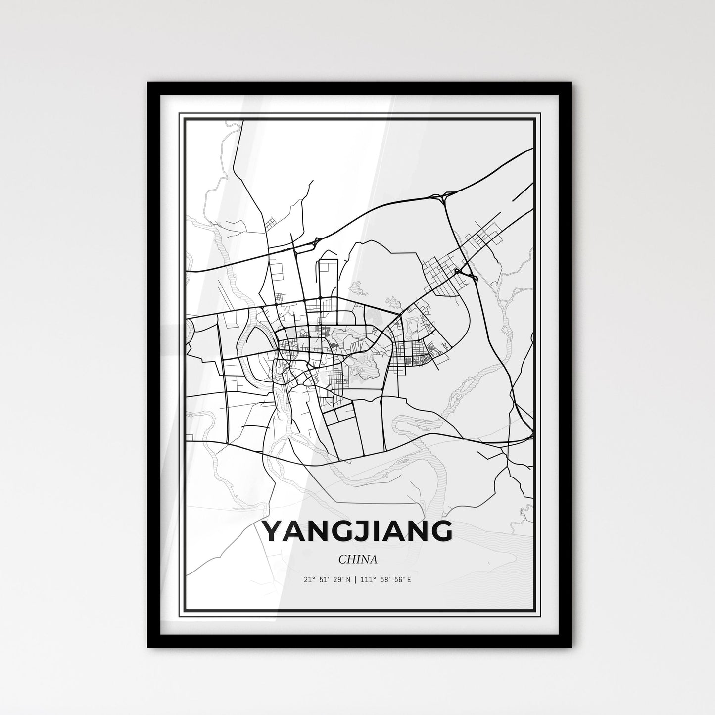 Yangjiang China - Scandinavian Style City Map for Modern Home Decor