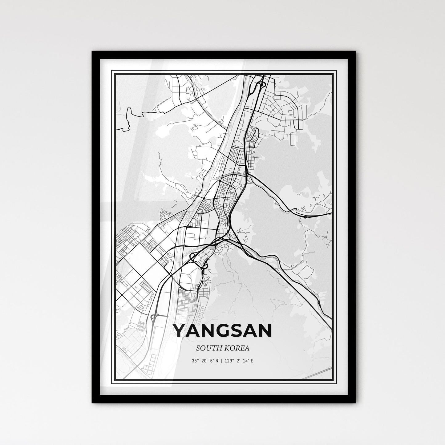 Yangsan South Korea - Scandinavian Style City Map for Modern Home Decor