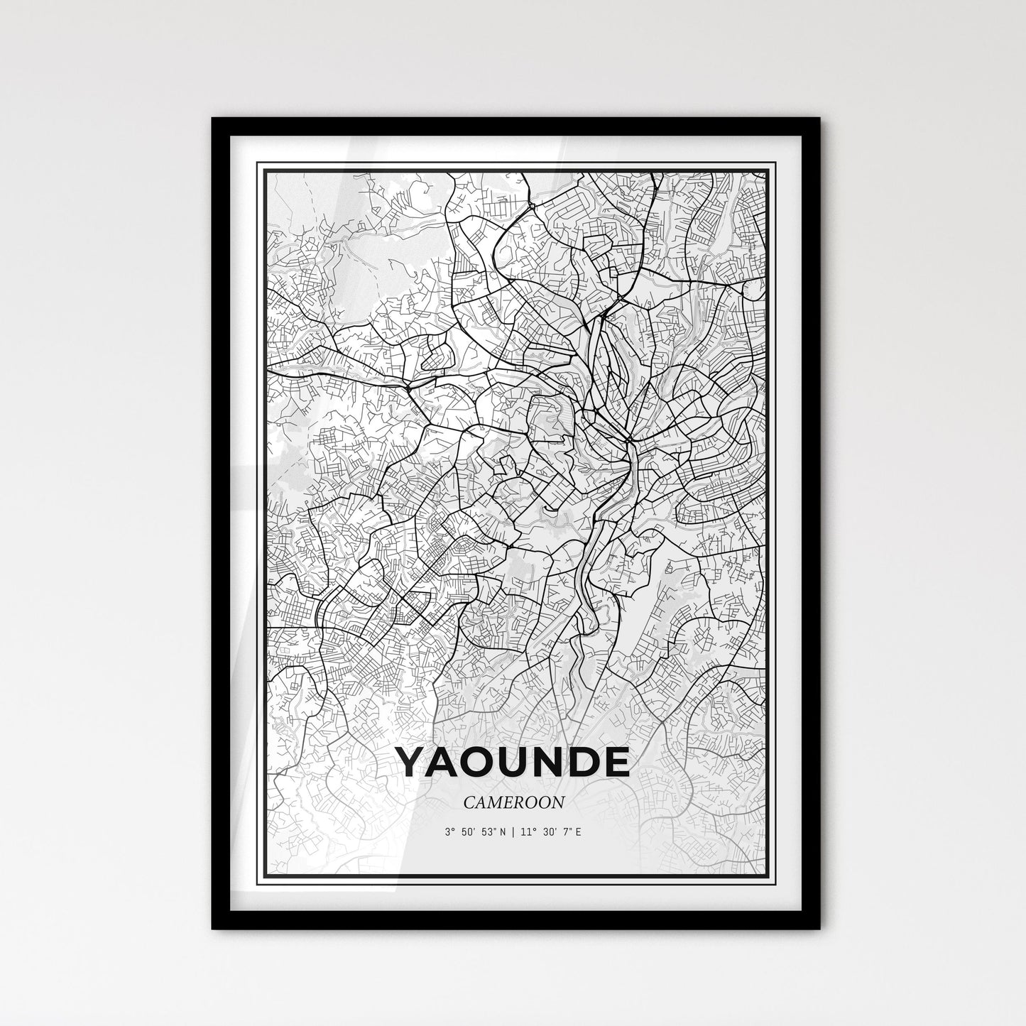 Yaounde Cameroon - Scandinavian Style City Map for Modern Home Decor