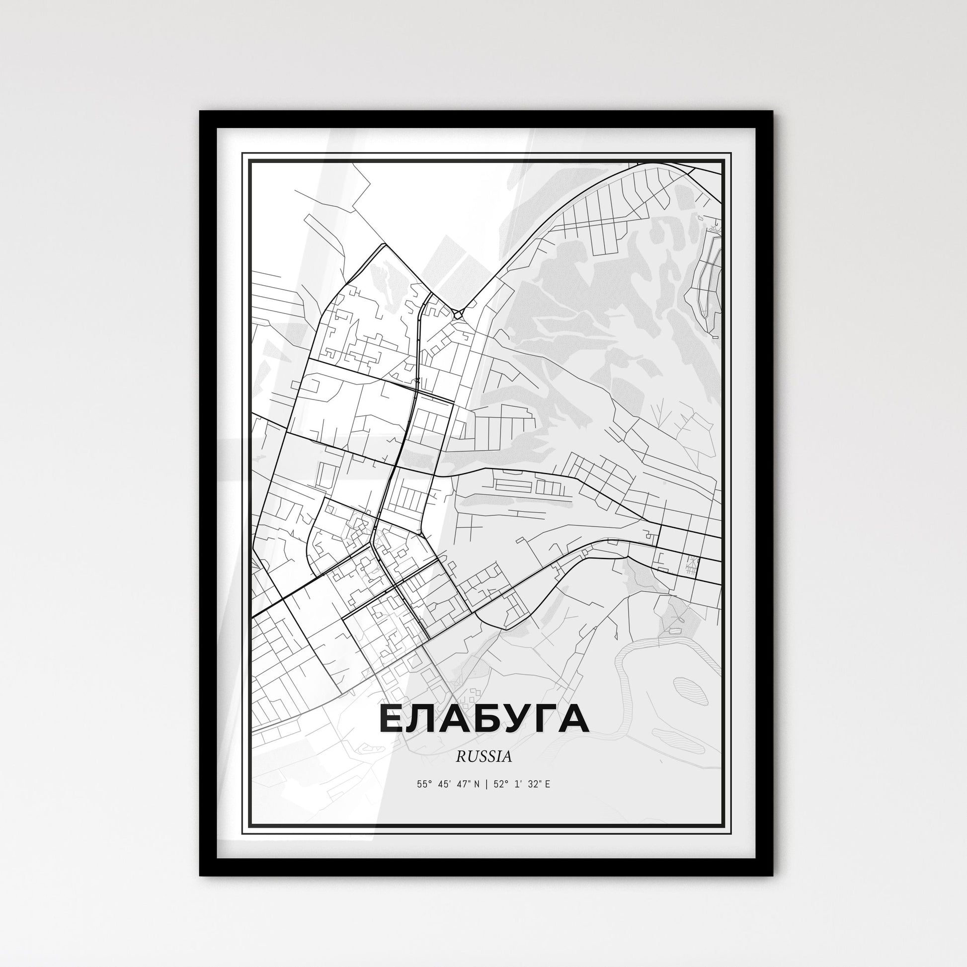 Yelabuga Russia - Scandinavian Style City Map for Modern Home Decor