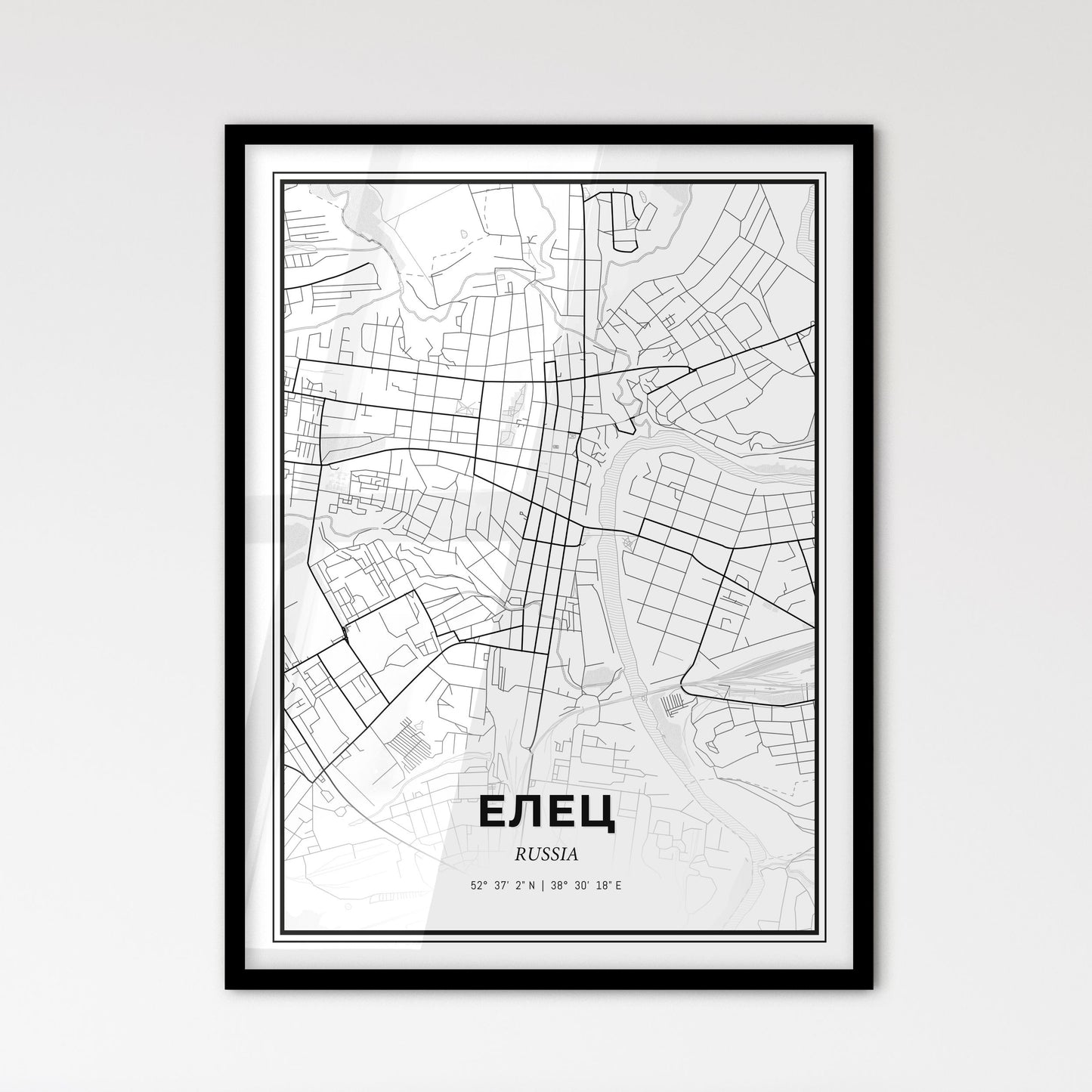 Yelets Russia - Scandinavian Style City Map for Modern Home Decor