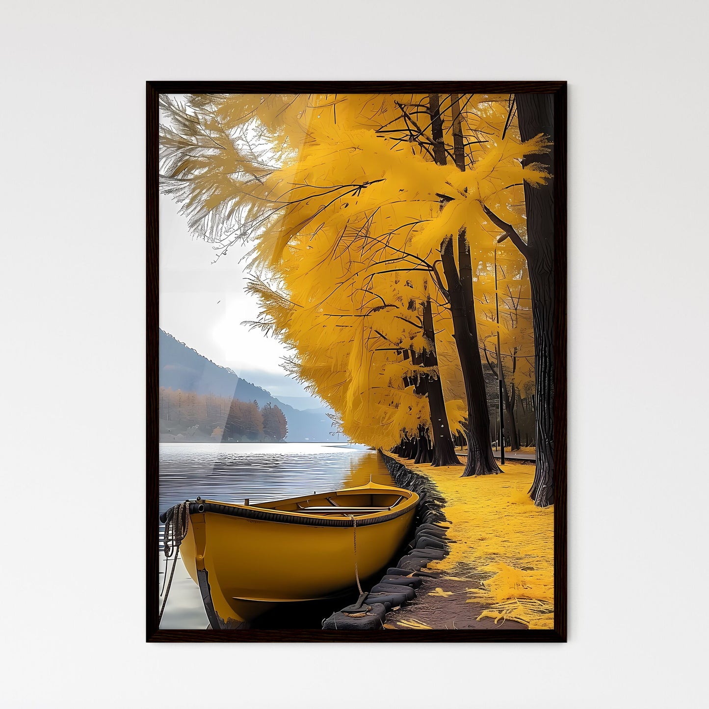 Vivid Autumn Landscape Painting - Framed Art Print