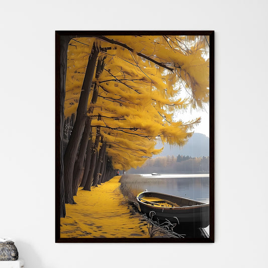 Vivid Autumn Lakeside Painting - Framed Art Print