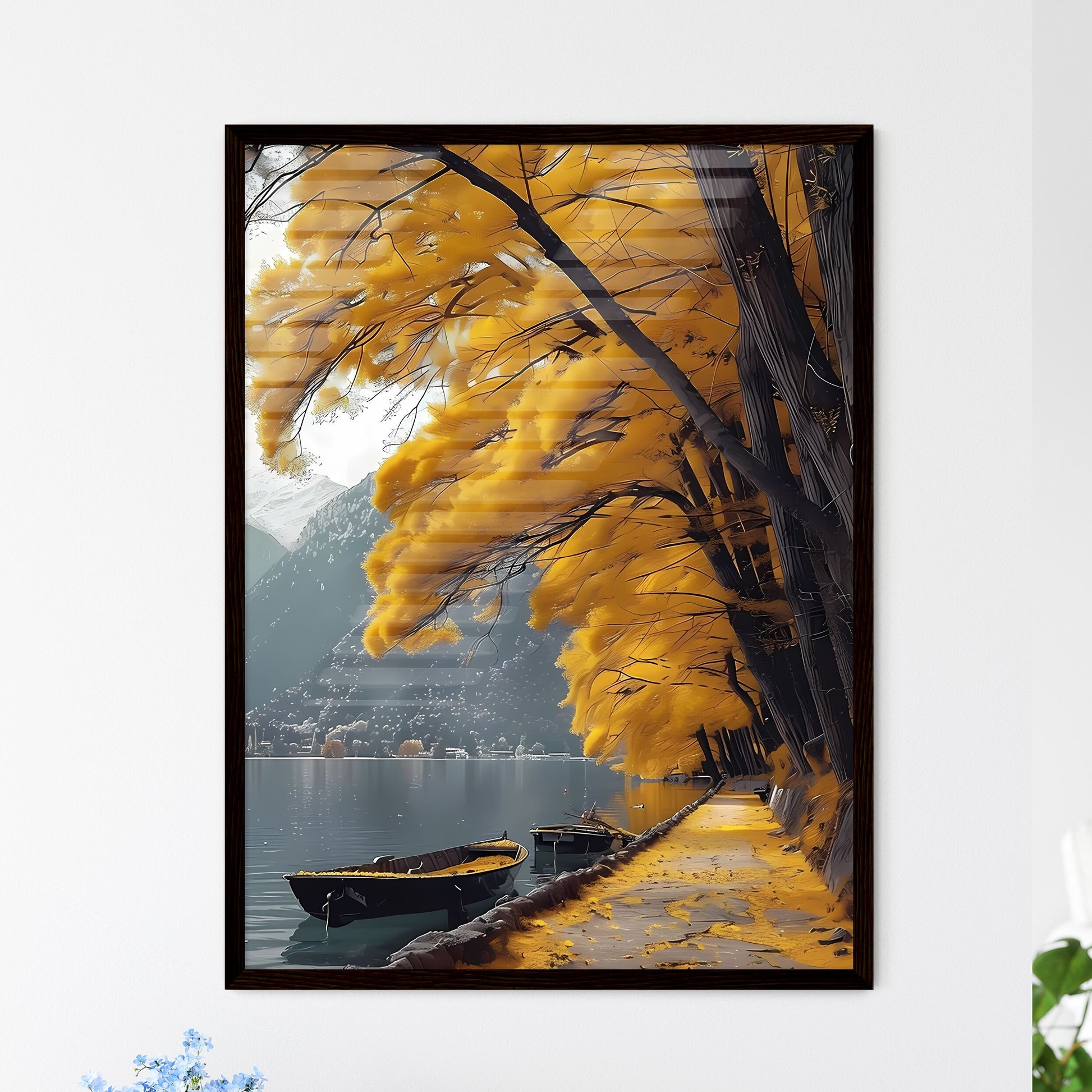 Tranquil Autumn Lakeside Serenity - Framed Art Print