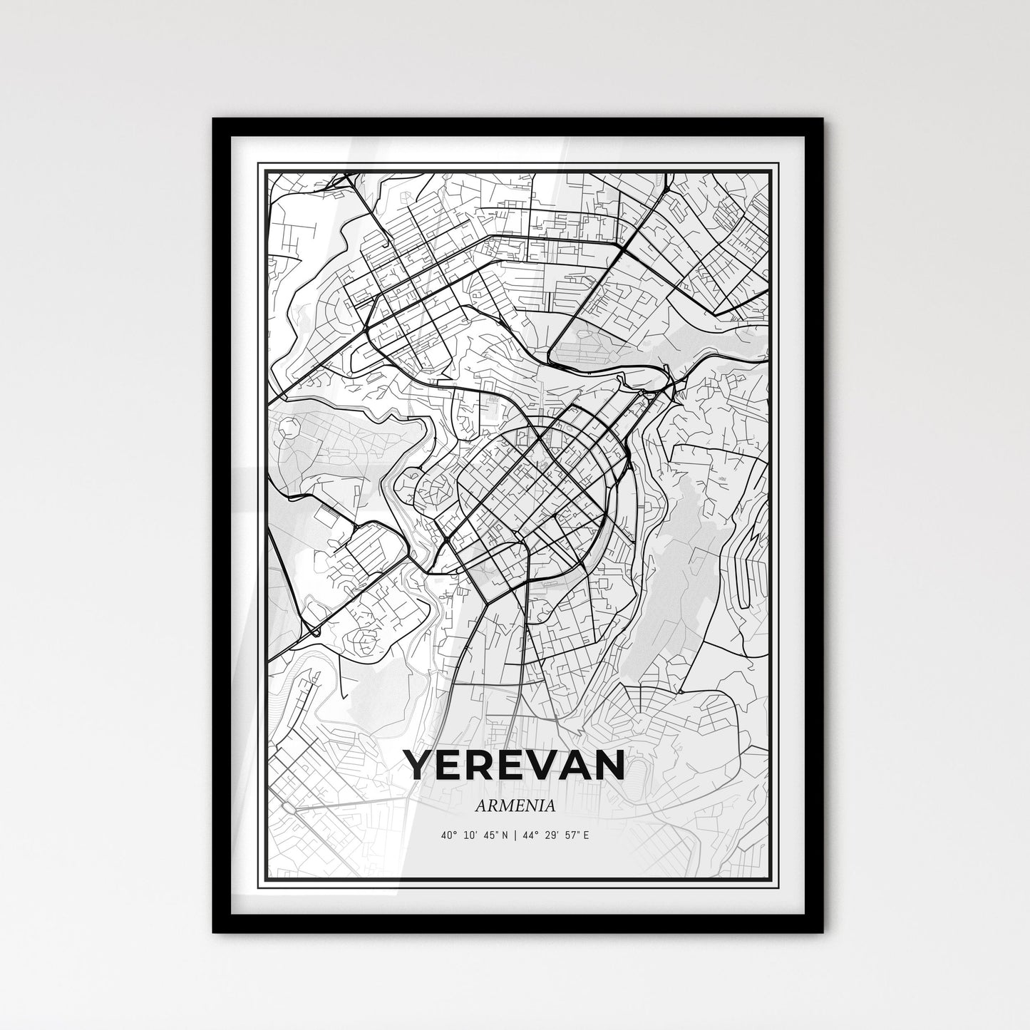 Yerevan Armenia - Scandinavian Style City Map for Modern Home Decor