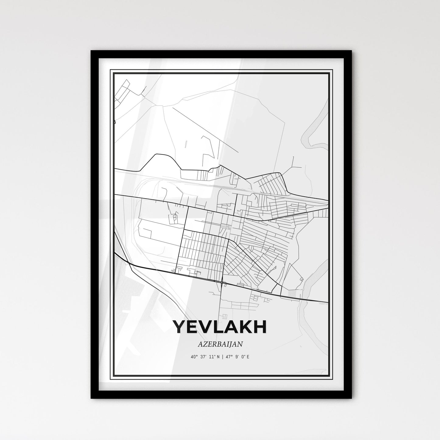 Yevlakh Azerbaijan - Scandinavian Style City Map for Modern Home Decor