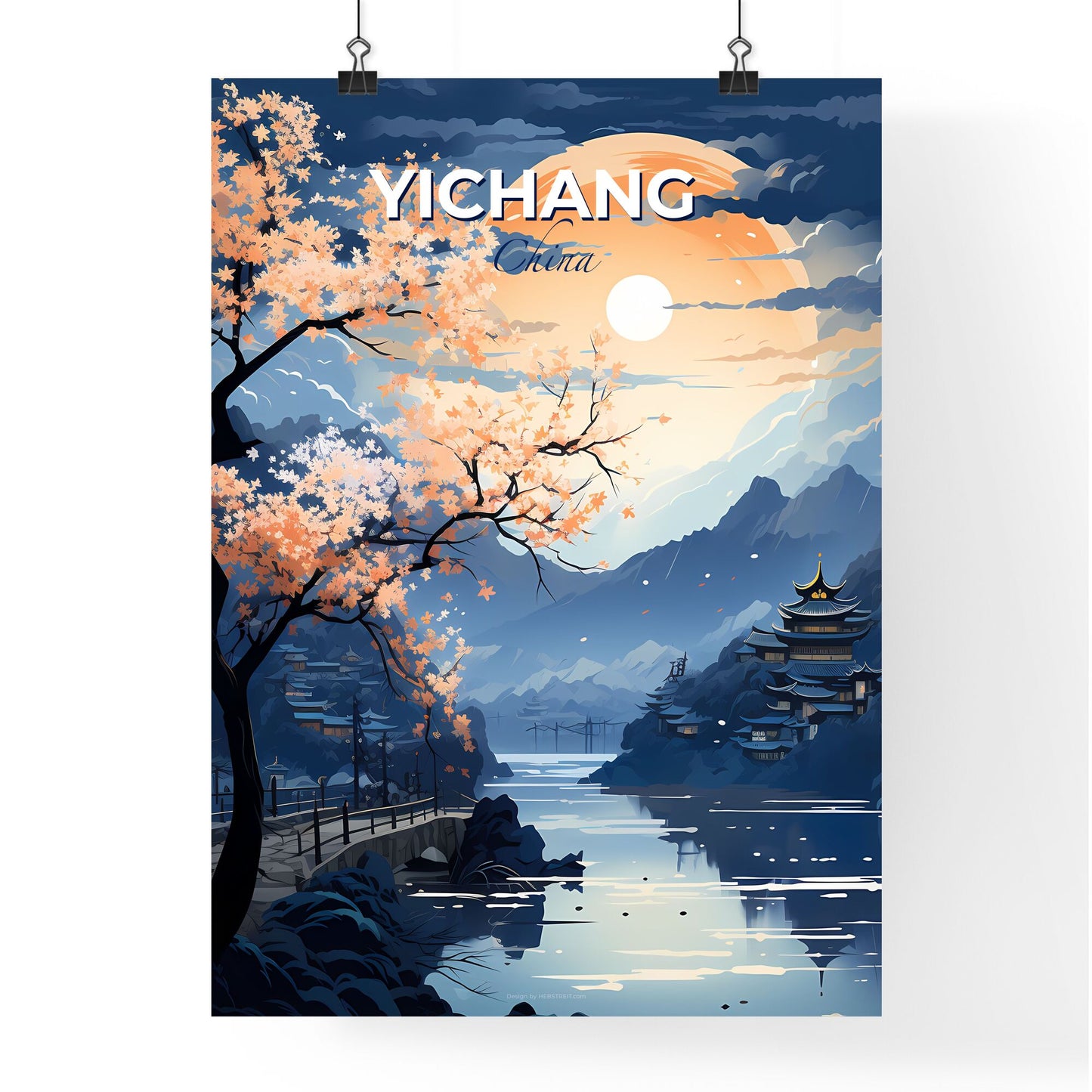 Yichang China Skyline Art, Painting, Scenery, River, Tree, Landscape Default Title