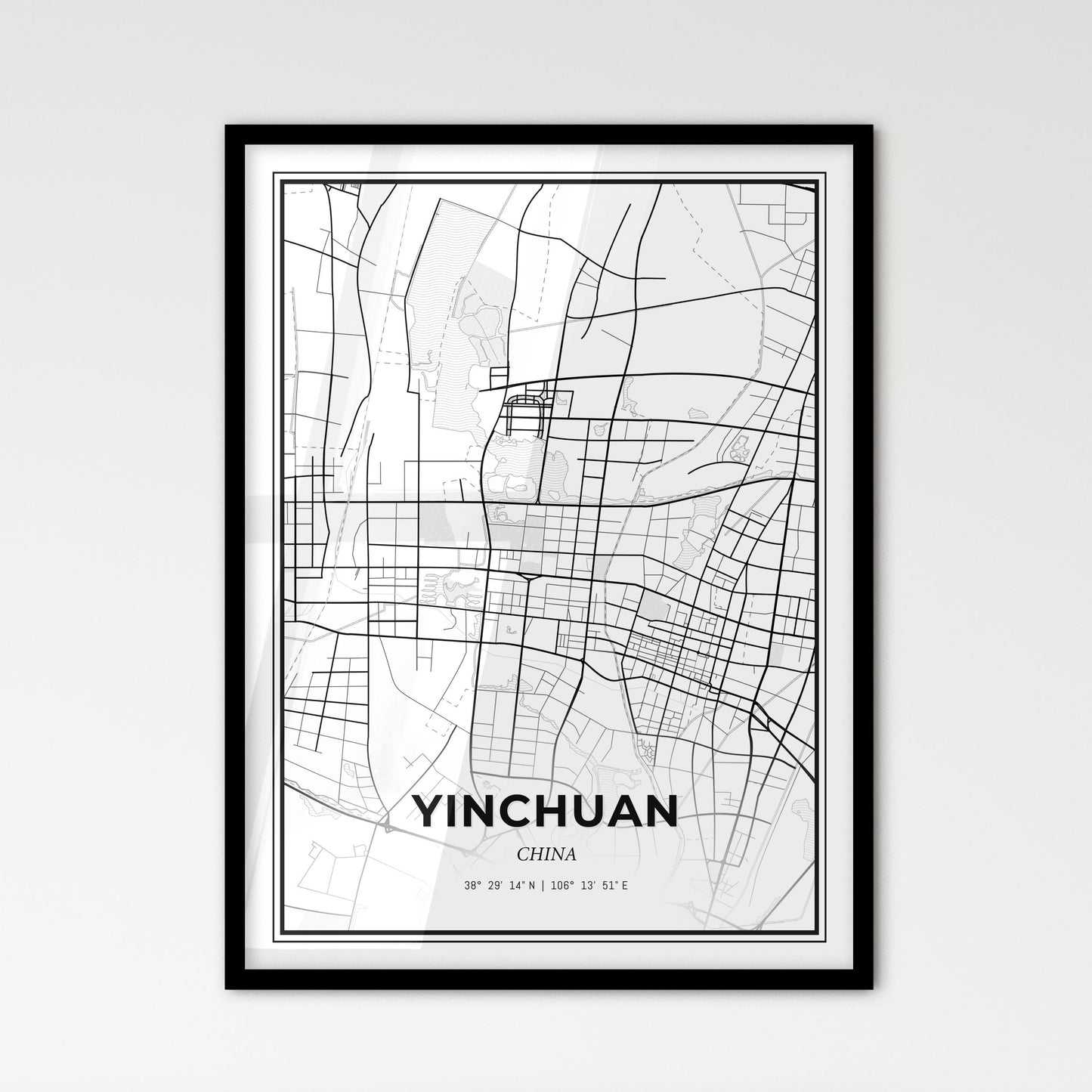 Yinchuan China - Scandinavian Style City Map for Modern Home Decor