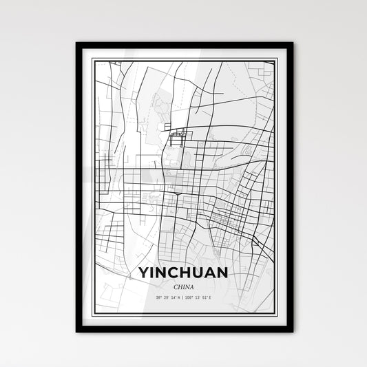 Yinchuan China - Scandinavian Style City Map for Modern Home Decor