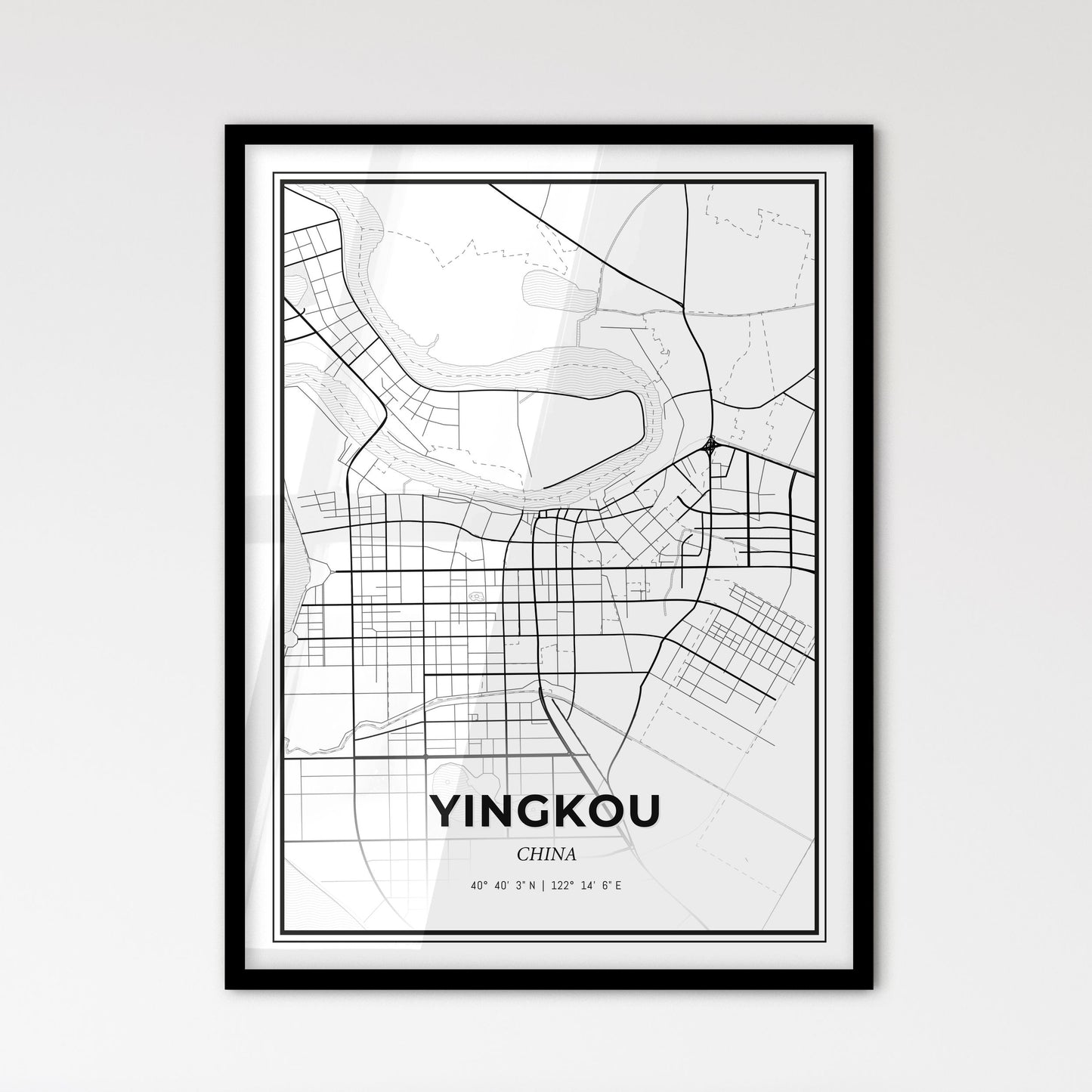 Yingkou China - Scandinavian Style City Map for Modern Home Decor