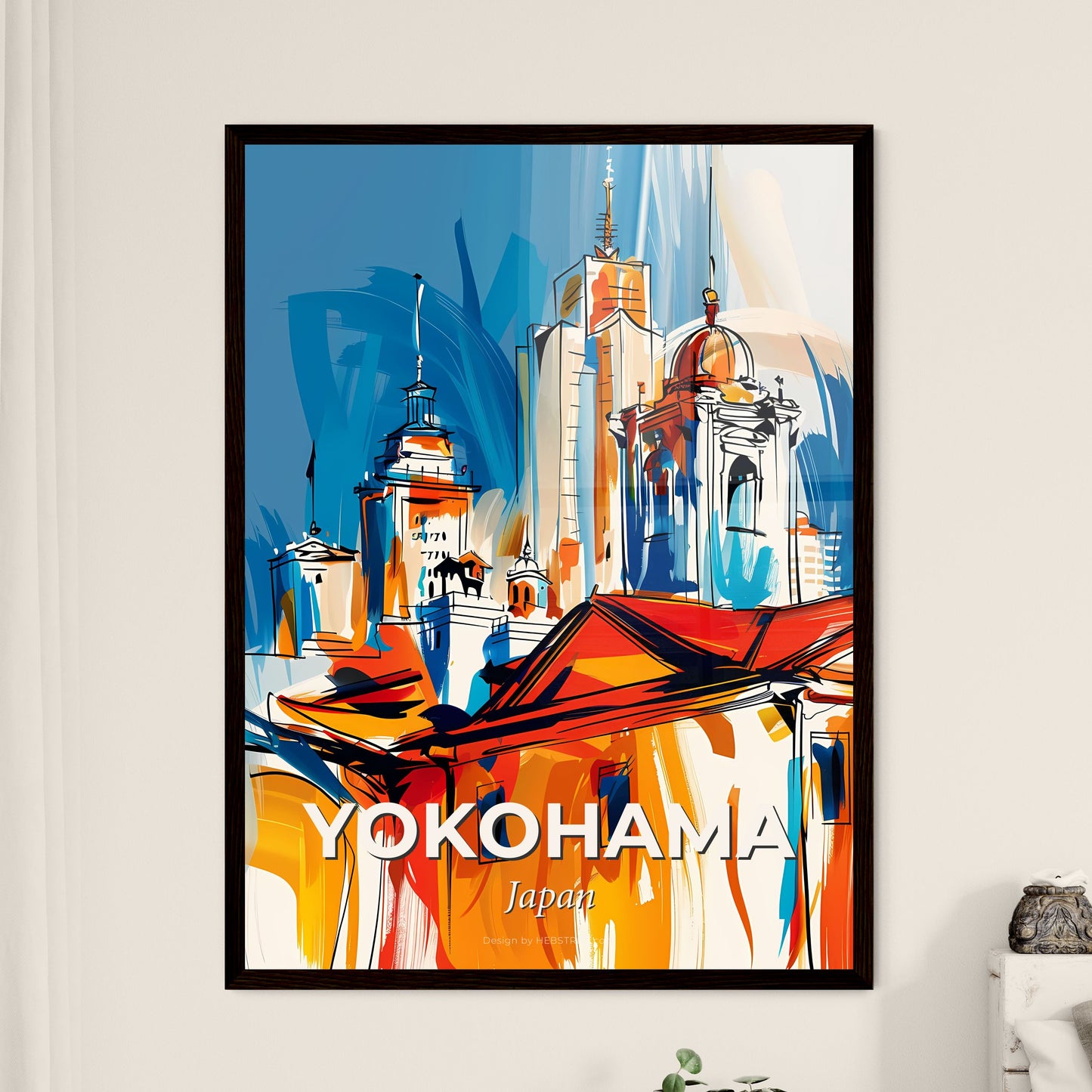 Vibrant Yokohama, Japan - A Painting Of A Building With Towers