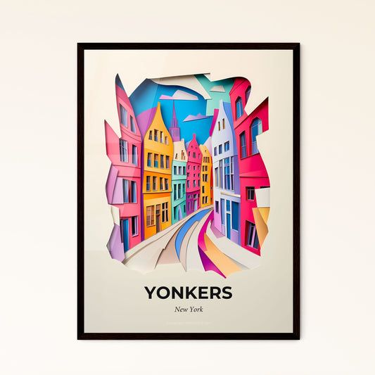 Vivid Yonkers, New York - a paper cut of a city with a train coming down the street