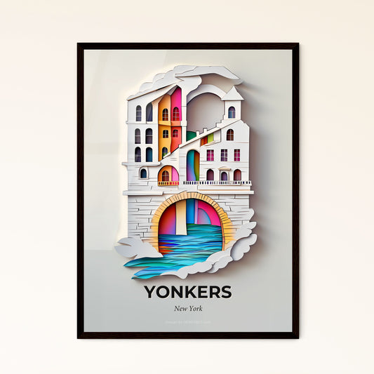 Vivid Yonkers, New York - a paper cut of a building with a rainbow bridge