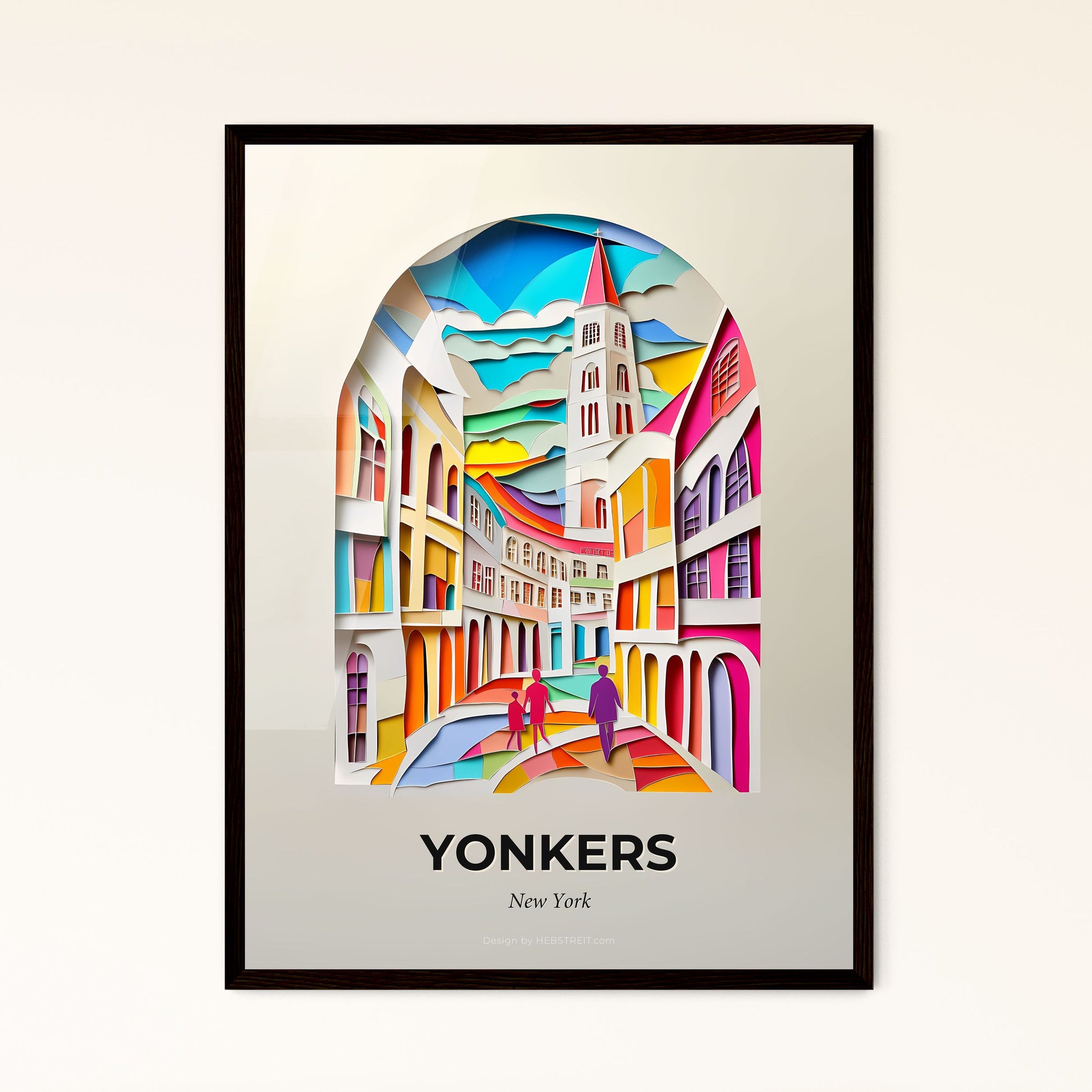 Vivid Yonkers, New York - a paper cut of a city with a person walking down the street