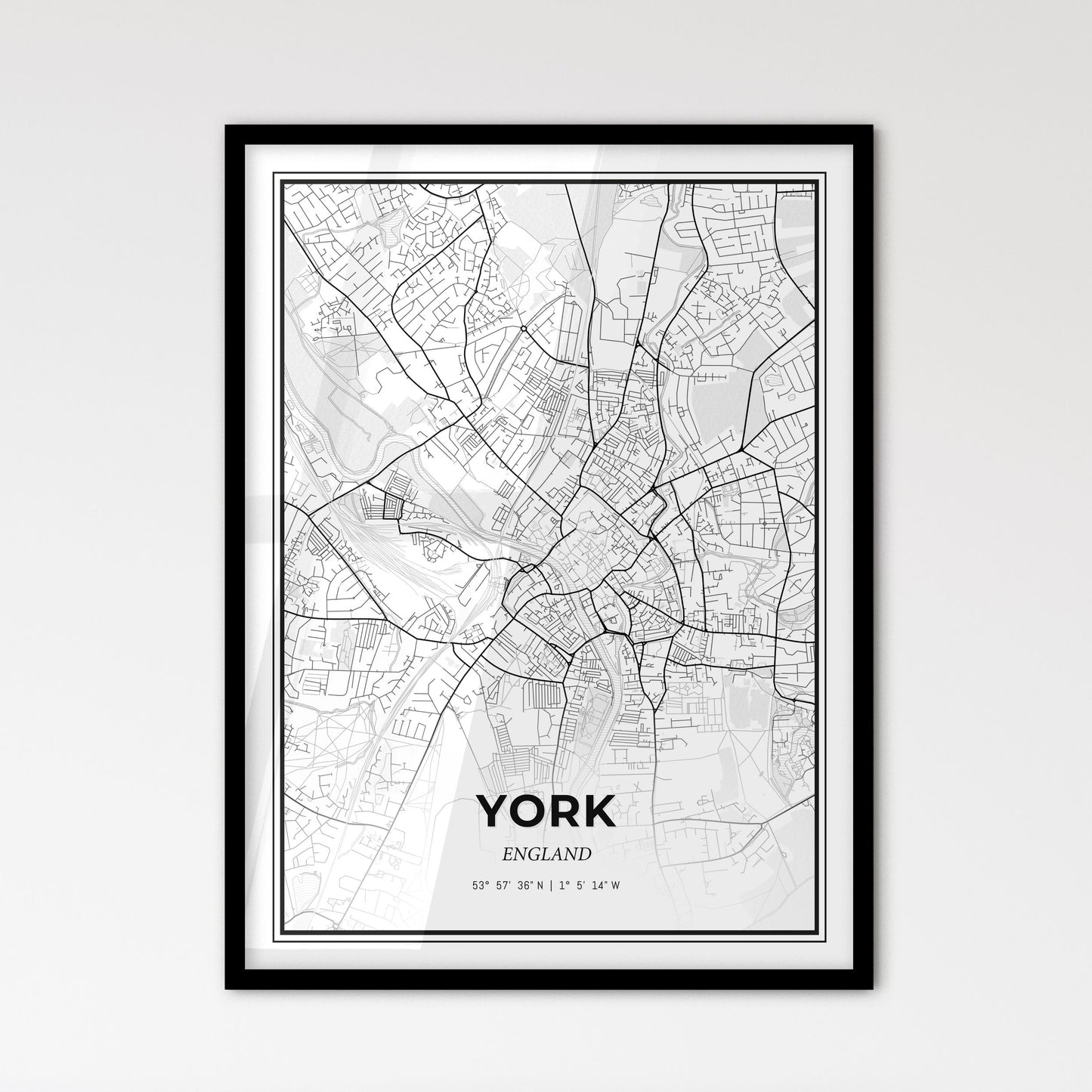 York England - Scandinavian Style City Map for Modern Home Decor