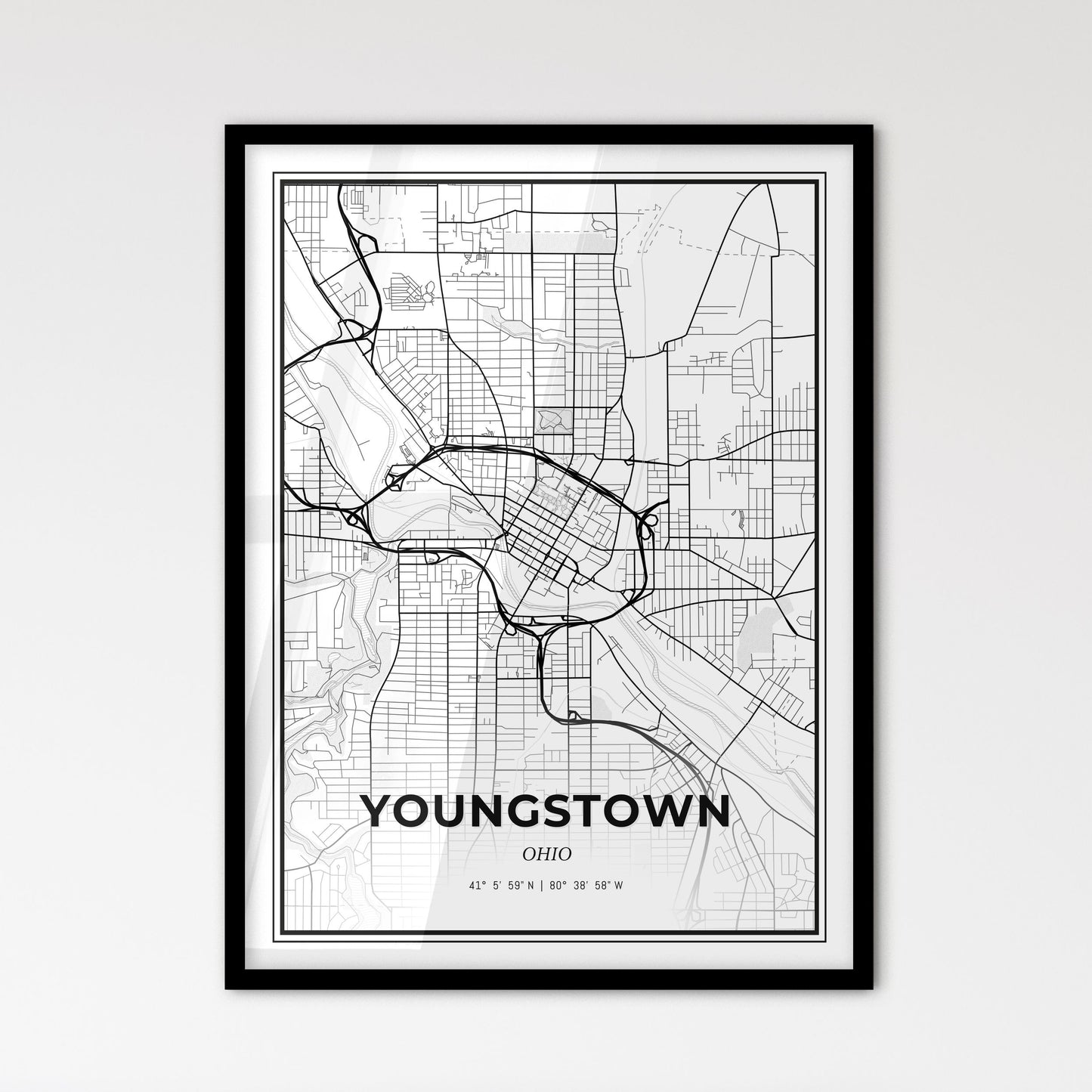 Youngstown Ohio - Scandinavian Style City Map for Modern Home Decor