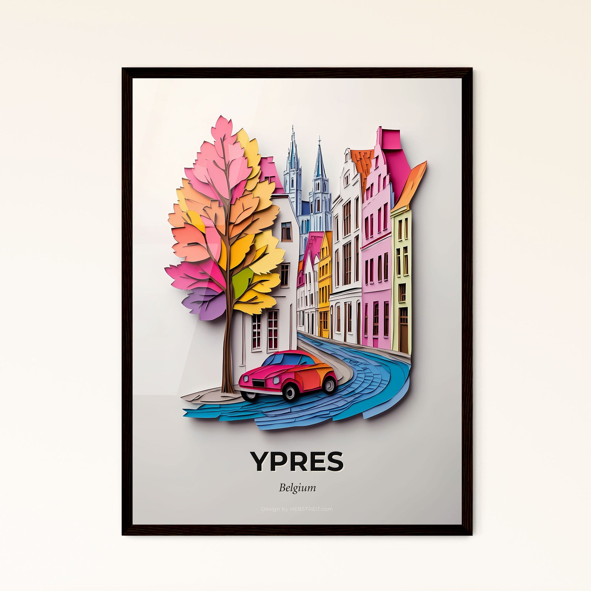 Vivid Ypres , Belgium - a car is parked on a street with a tree