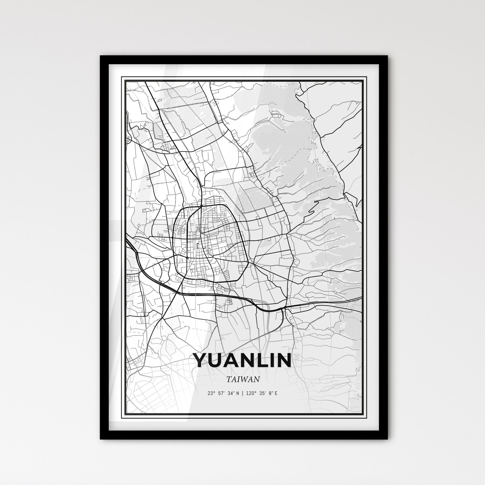 Yuanlin Taiwan - Scandinavian Style City Map for Modern Home Decor