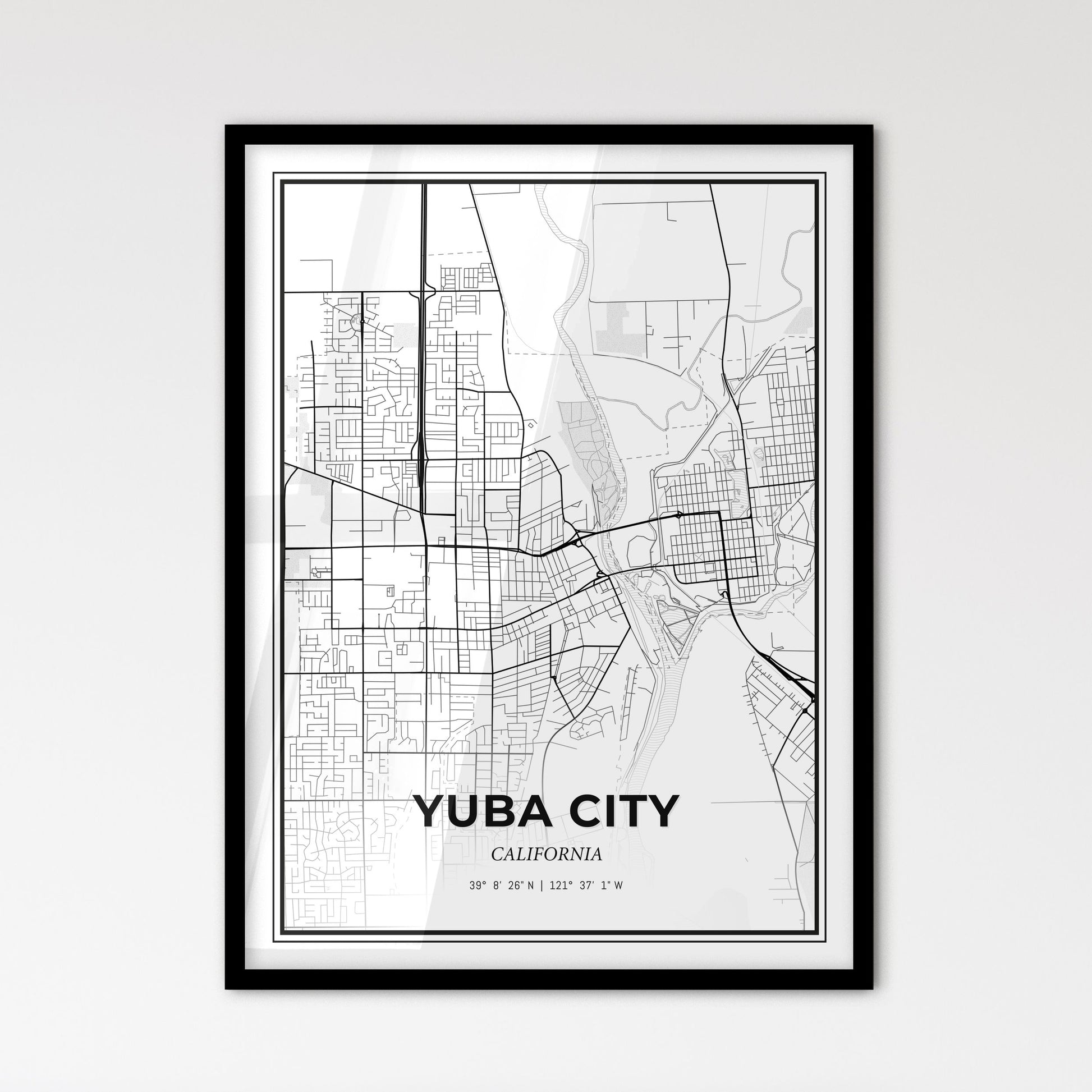 Yuba City California - Scandinavian Style City Map for Modern Home Decor