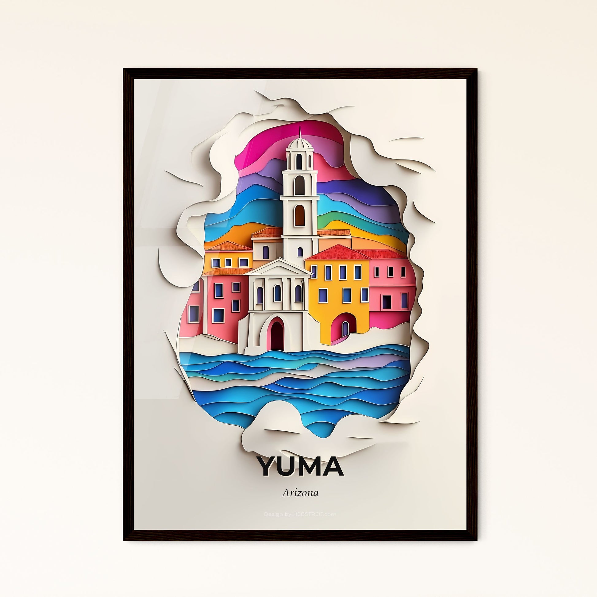 Vivid Yuma, Arizona - a paper cut of a church and a body of water