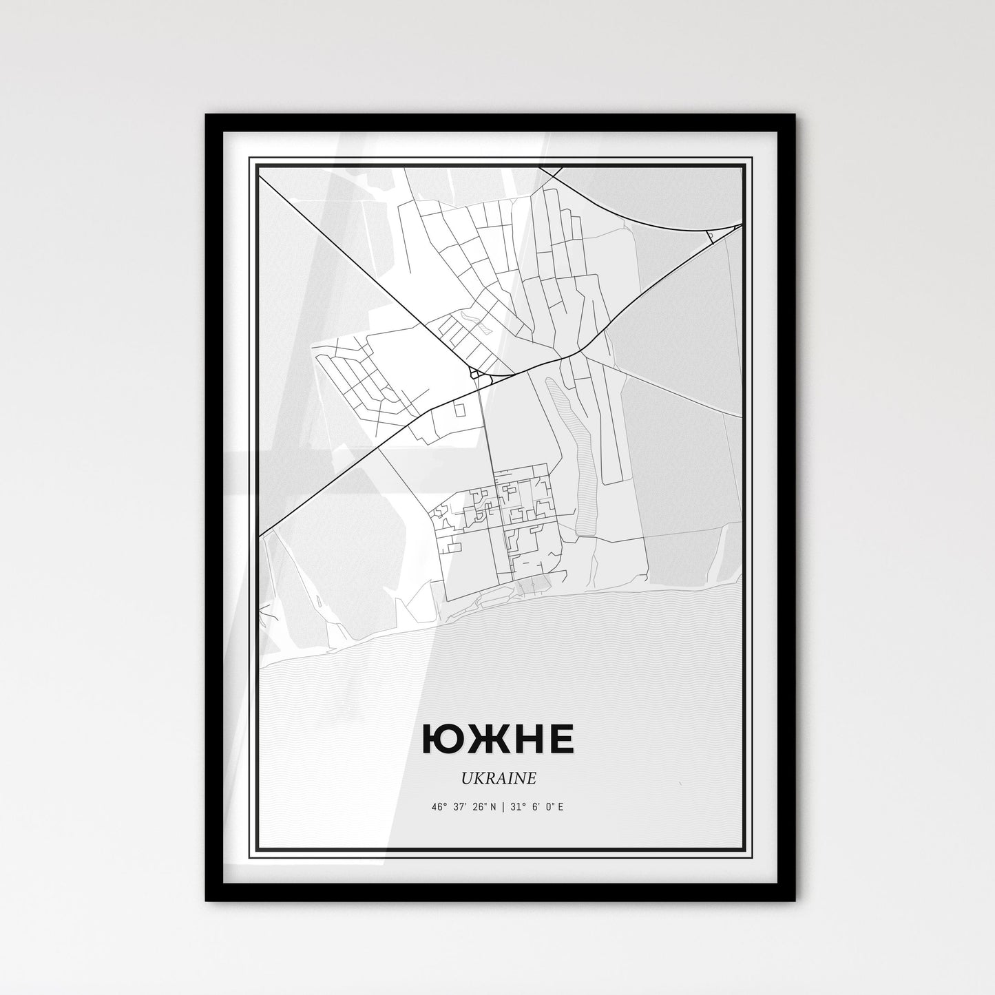 Yuzhne Ukraine - Scandinavian Style City Map for Modern Home Decor