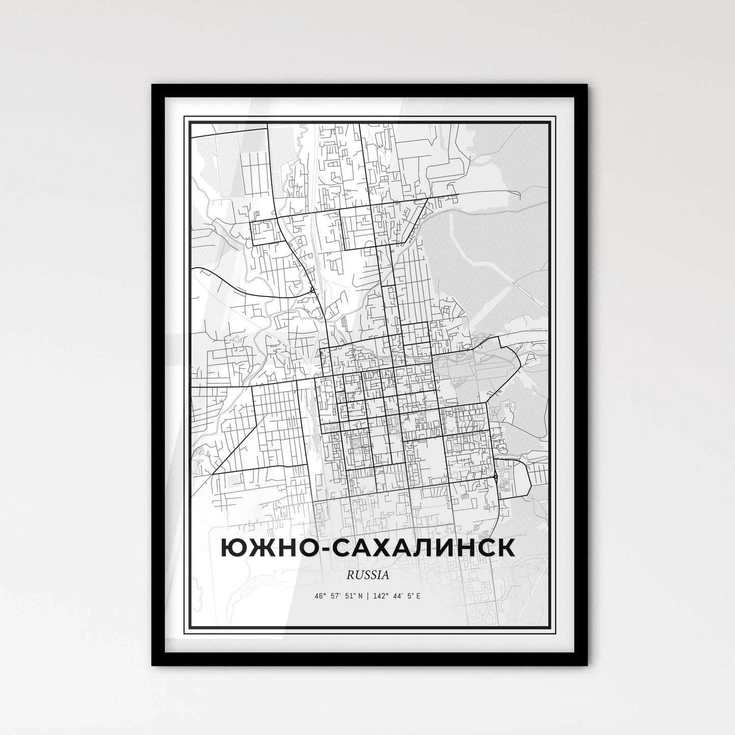 Yuzhno-Sakhalinsk Russia - Scandinavian Style City Map for Modern Home Decor