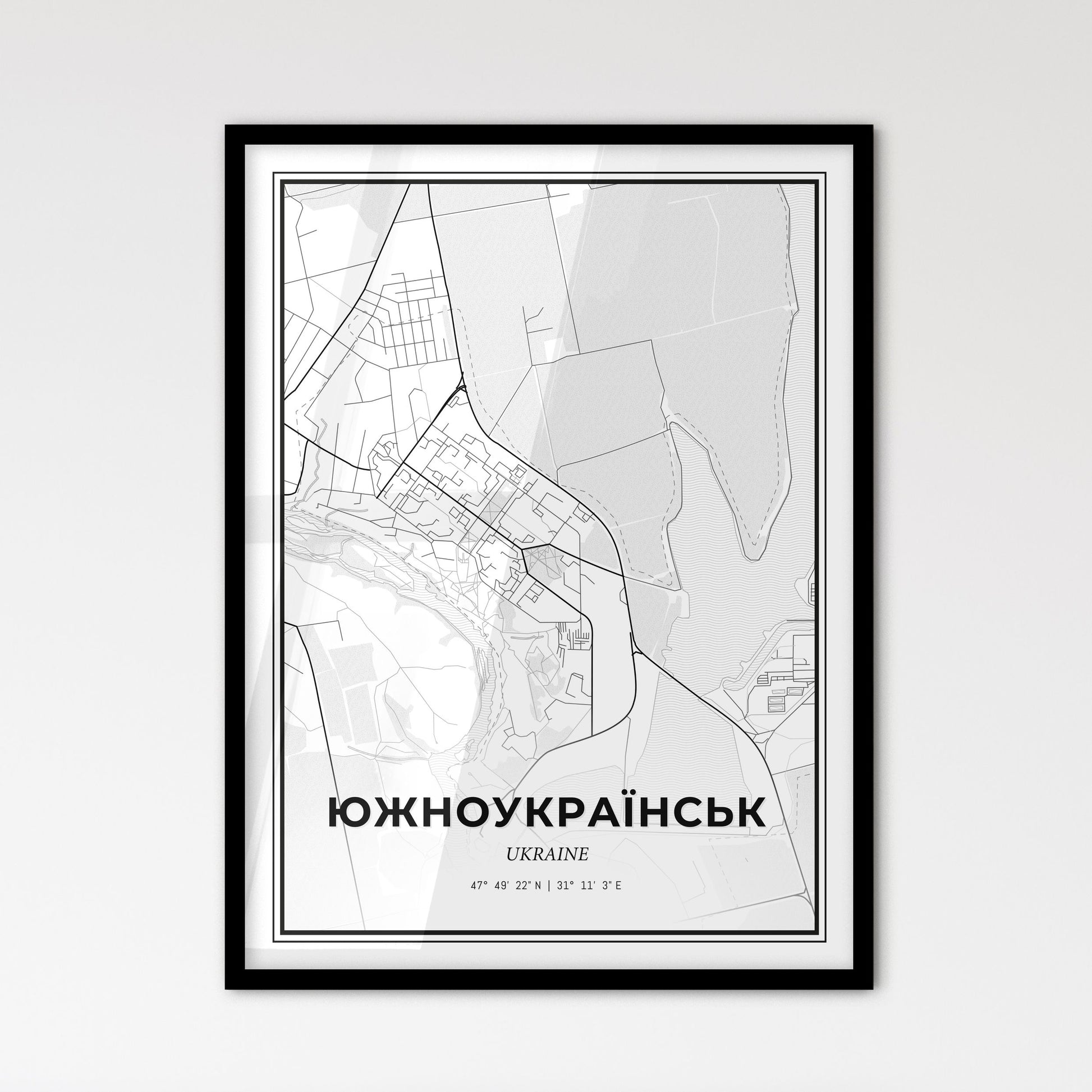 Yuzhnoukrainsk Ukraine - Scandinavian Style City Map for Modern Home Decor